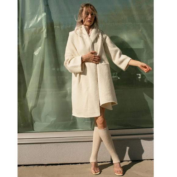 Lauren Manoogian Capote Alpaca Wool Coat Coatigan Hooded Sweater Jacket Cardigan - Picture 1 of 16